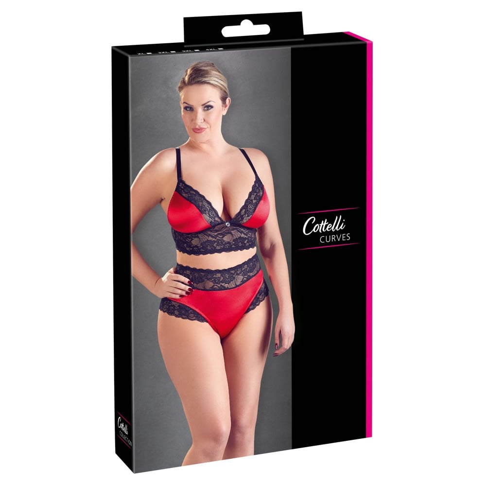 Plus Size Longline BH sæt i Rød og Sort4XL