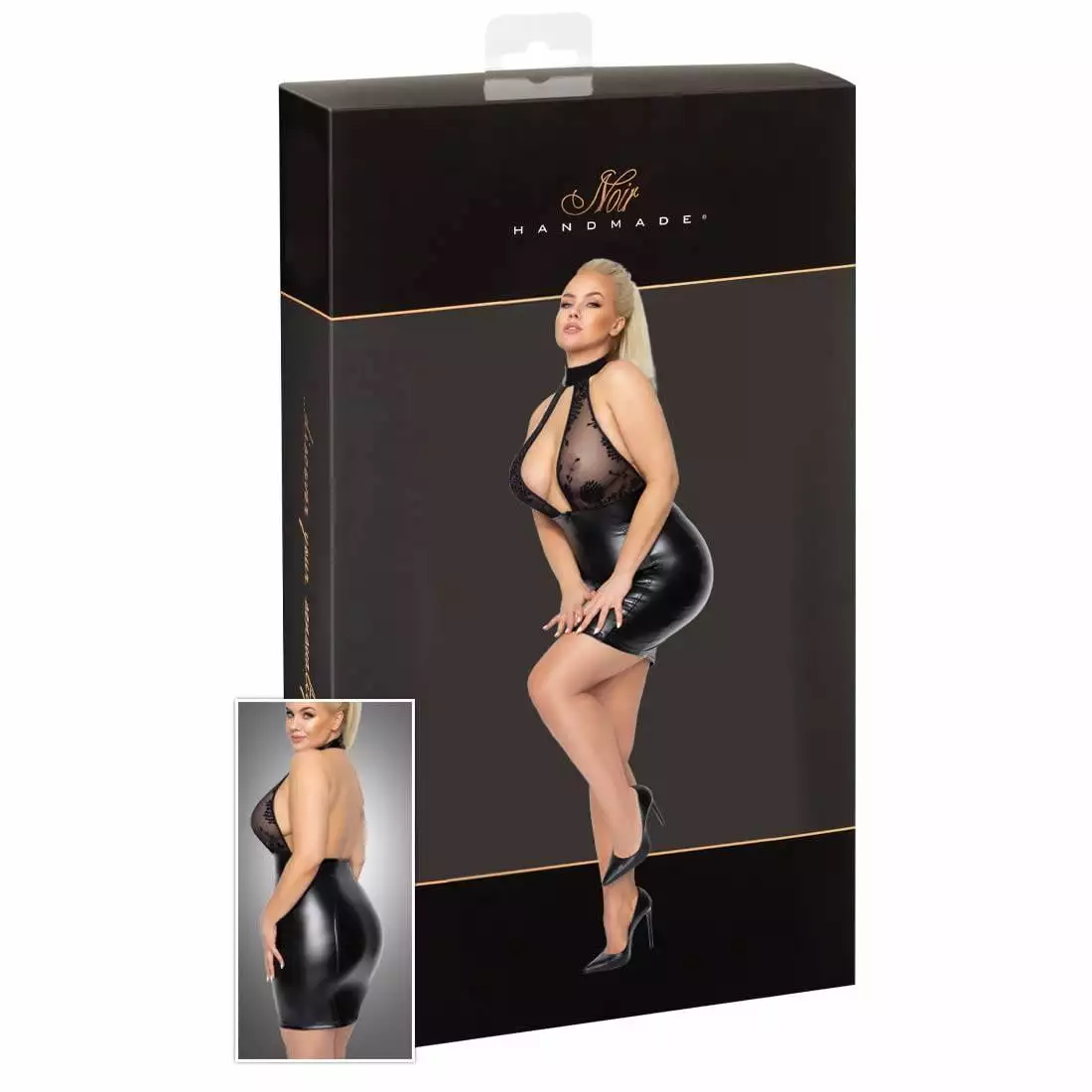 Noir Wetlook Kjole med Transparent Top6XL