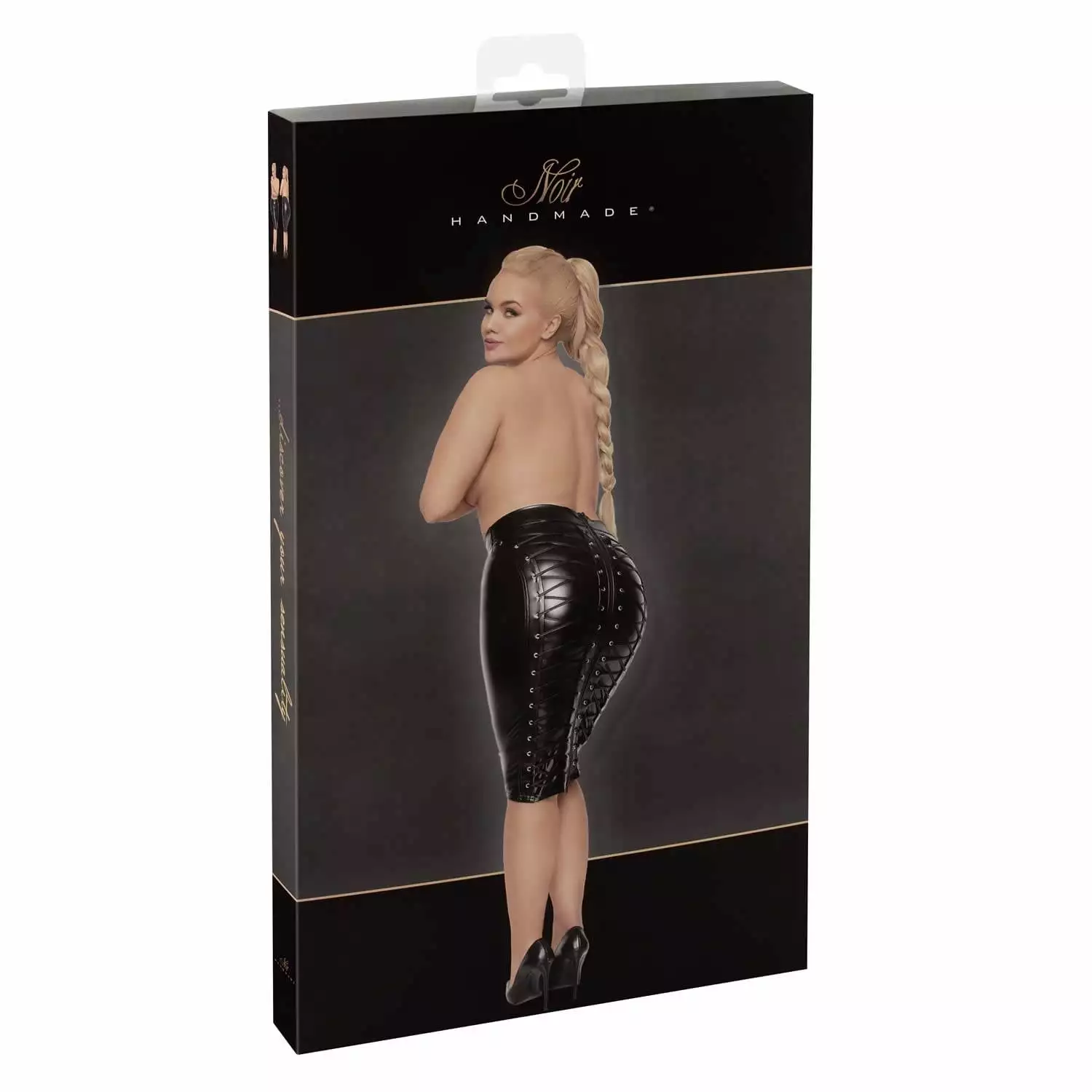 Noir Plus Size Wetlook Nederdel med Snører6XL