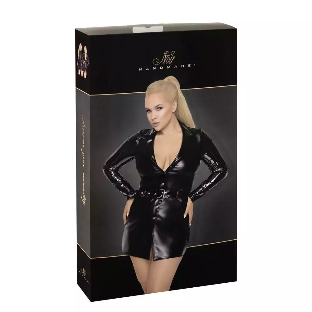 Noir Plus Size Jakkekjole i Wetlook med Bælte6XL