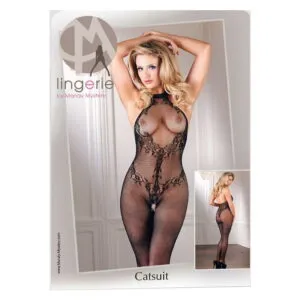 Blonde Net Catsuit i Sort