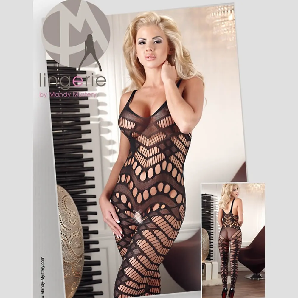 Net Bodystocking med Asymmetrisk MønsterOnesize (S-L)
