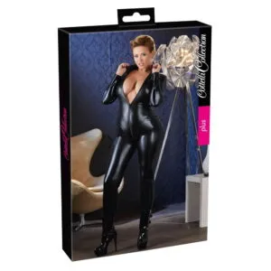 Plus Size Wetlook Catsuit i Sort