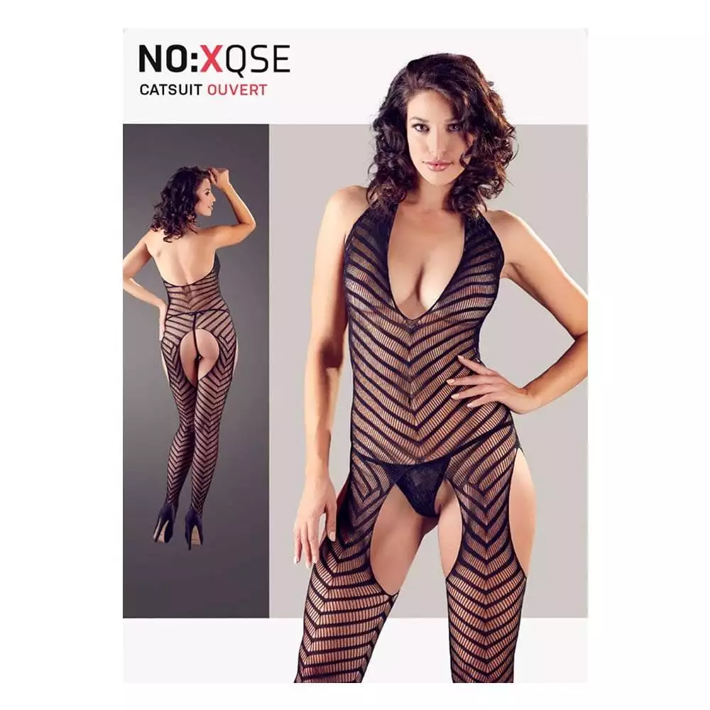 Stribet Net Catsuit med Hofteholder Look & TrusserS-L