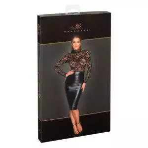 Noir Kjole med Blondetop og Wetlook Nederdel