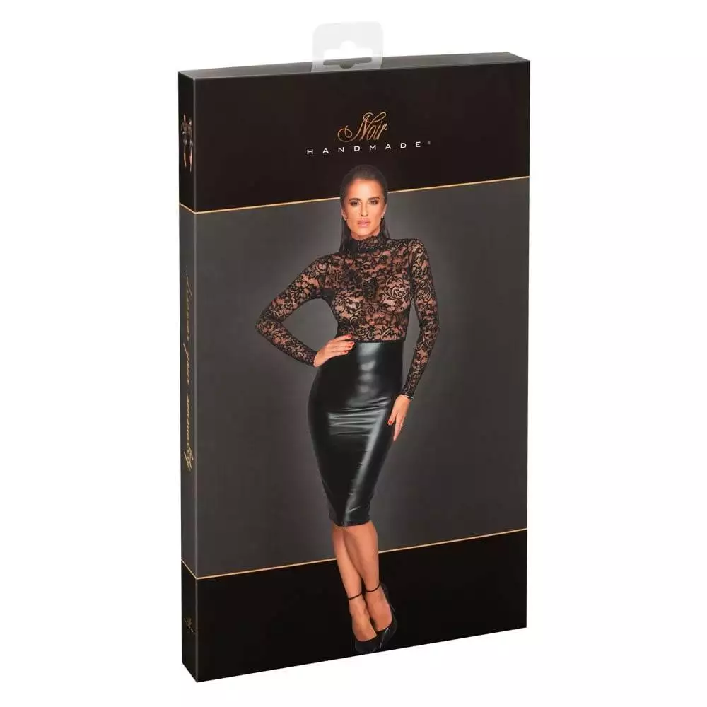 Noir Kjole med Blondetop og Wetlook NederdelXL