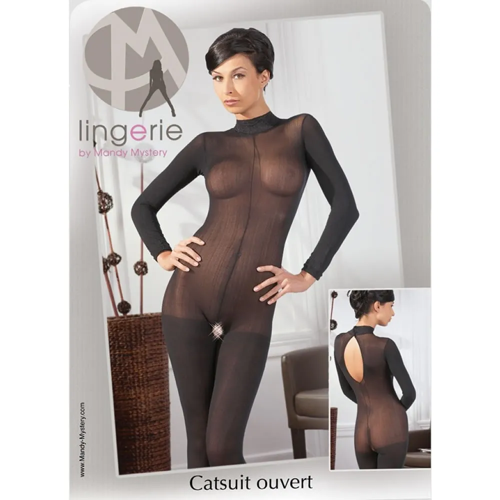 Langærmet catsuit i sortXL/2XL