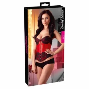 Rød Satin Corsage med Sorte Blonder