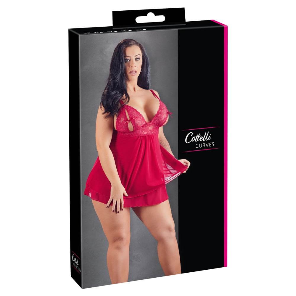 Plus Size Babydoll med Blonder Åbne Skåle i Rød4XL