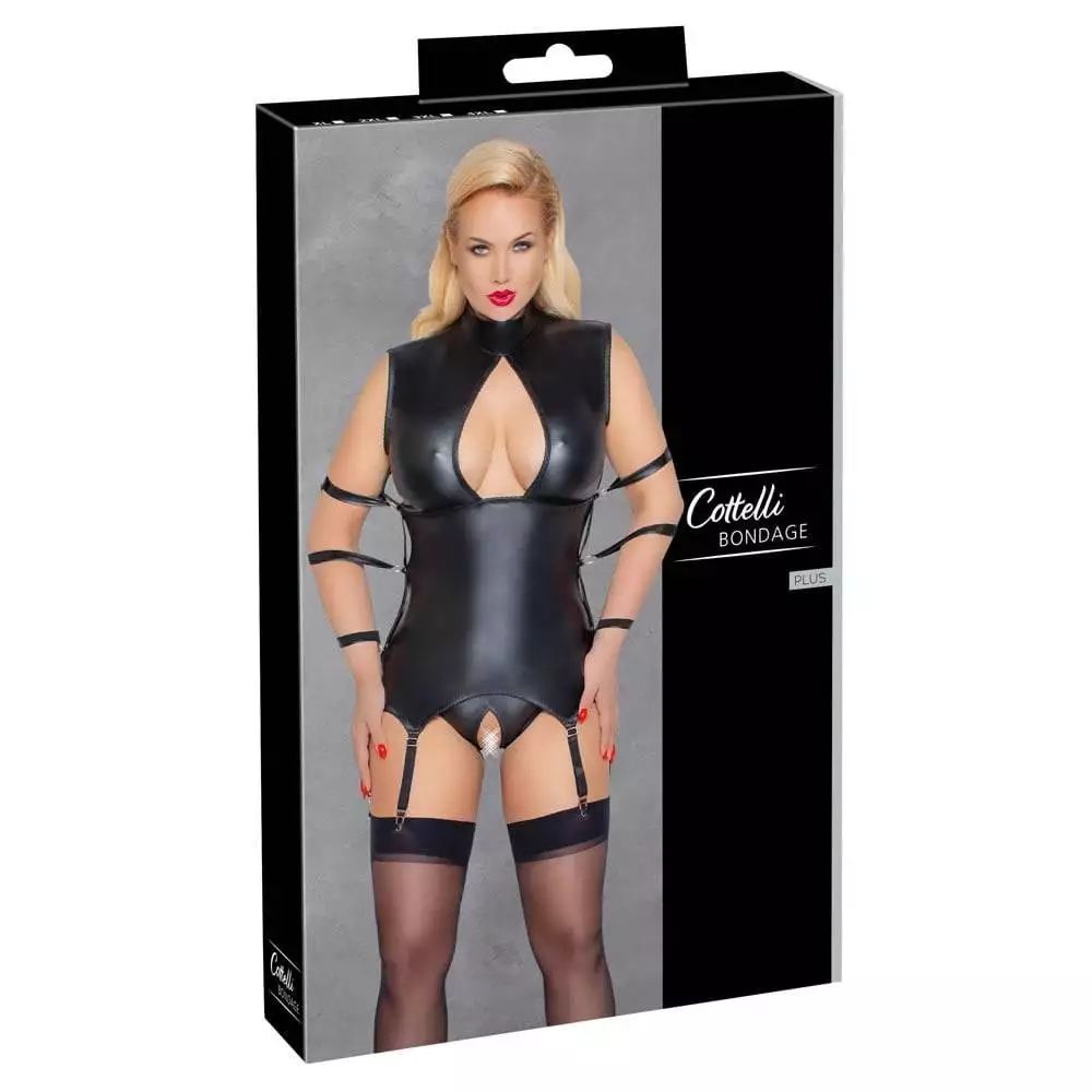 Plus Size Wetlook Bustier med Håndlænker4XL