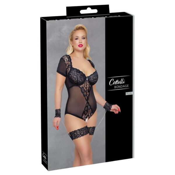 Plus Size Blonde Body med Strømpebånd og Håndjern95F / 2XL