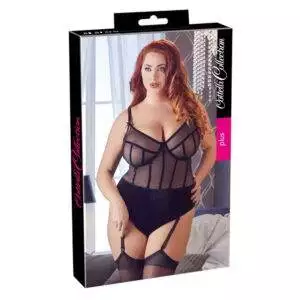 Plus Size String Body med Gennemsigtig Top og Strømpeholdere