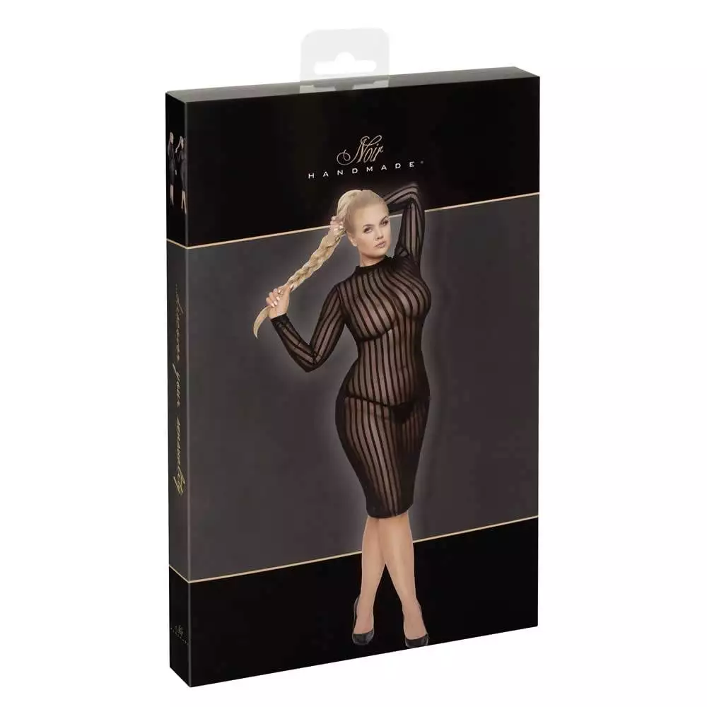 Noir Transparent Plus Size Kjole med Striber - Billede 9