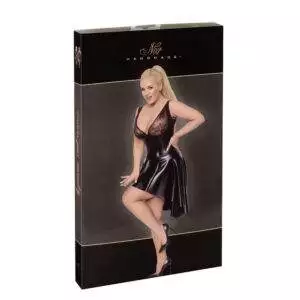 Noir Plus Size Wetlook Kjole med Flæser og Blonde Top