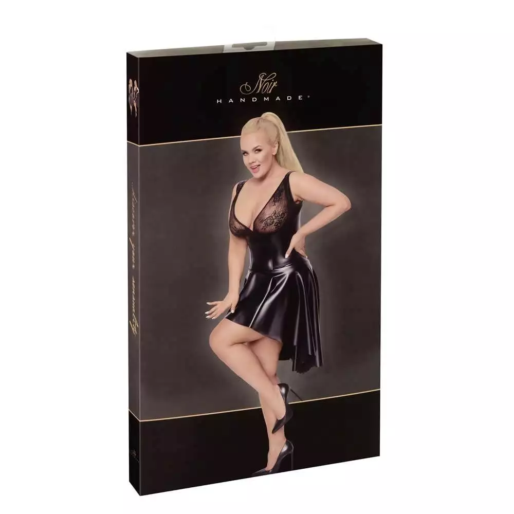 Noir Plus Size Wetlook Kjole med Flæser og Blonde Top6XL