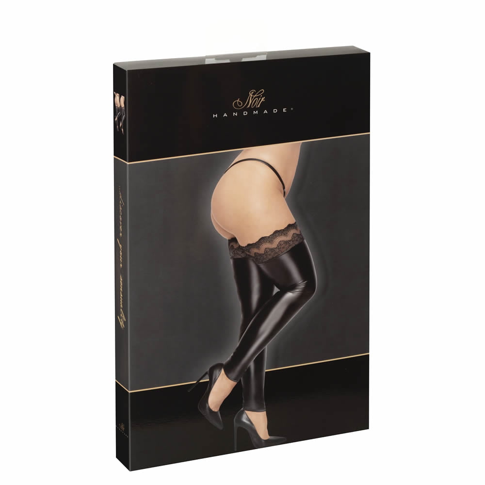 Noir Plus Size Overknee Wetlook Strømper uden Fod6XL
