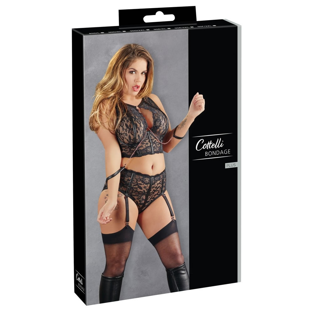 Plus Size Blondelingeri med Bralette og Trusser med Strømpeholdere95F / 2XL