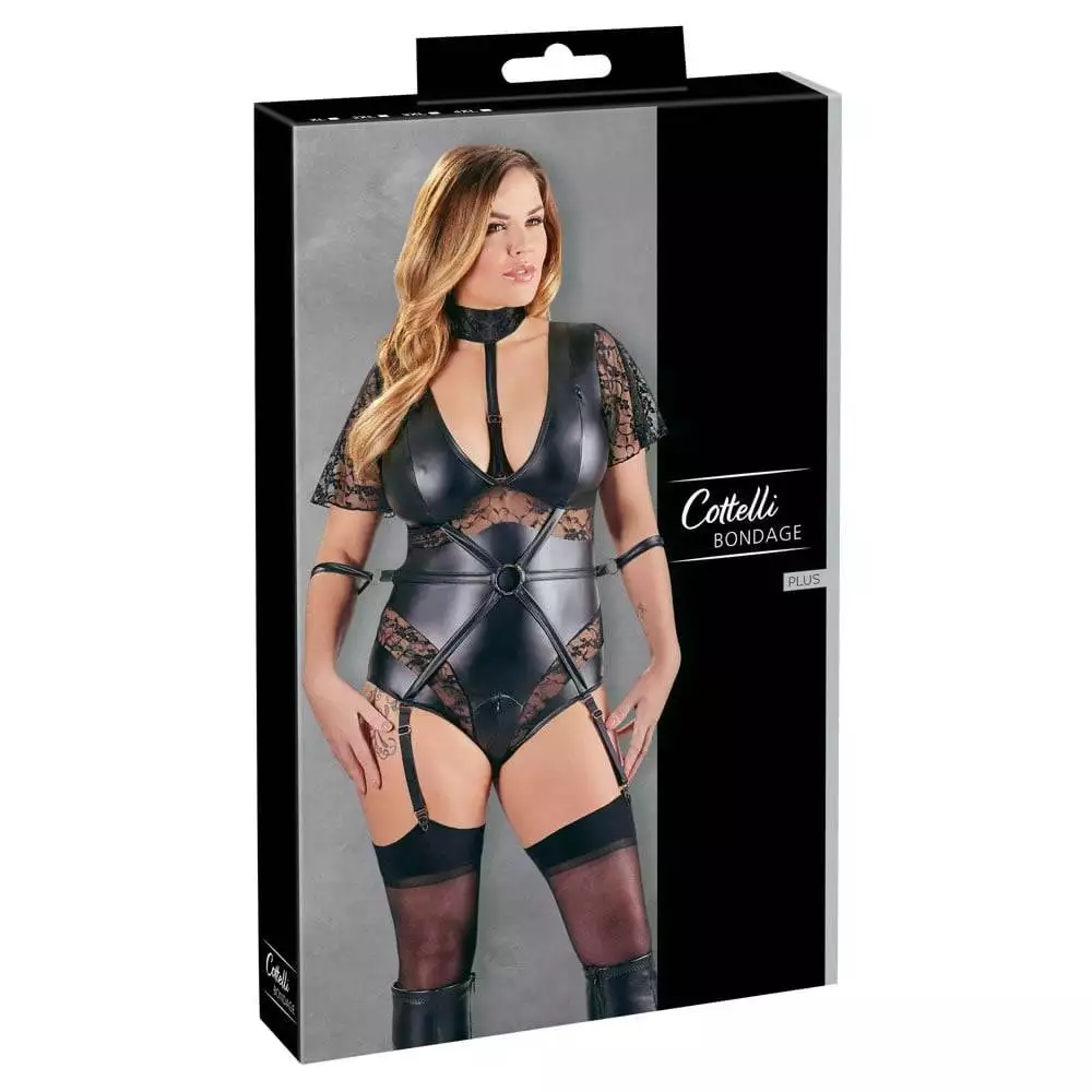Plus Size Bondage Body med Wetlook og Blonder4XL