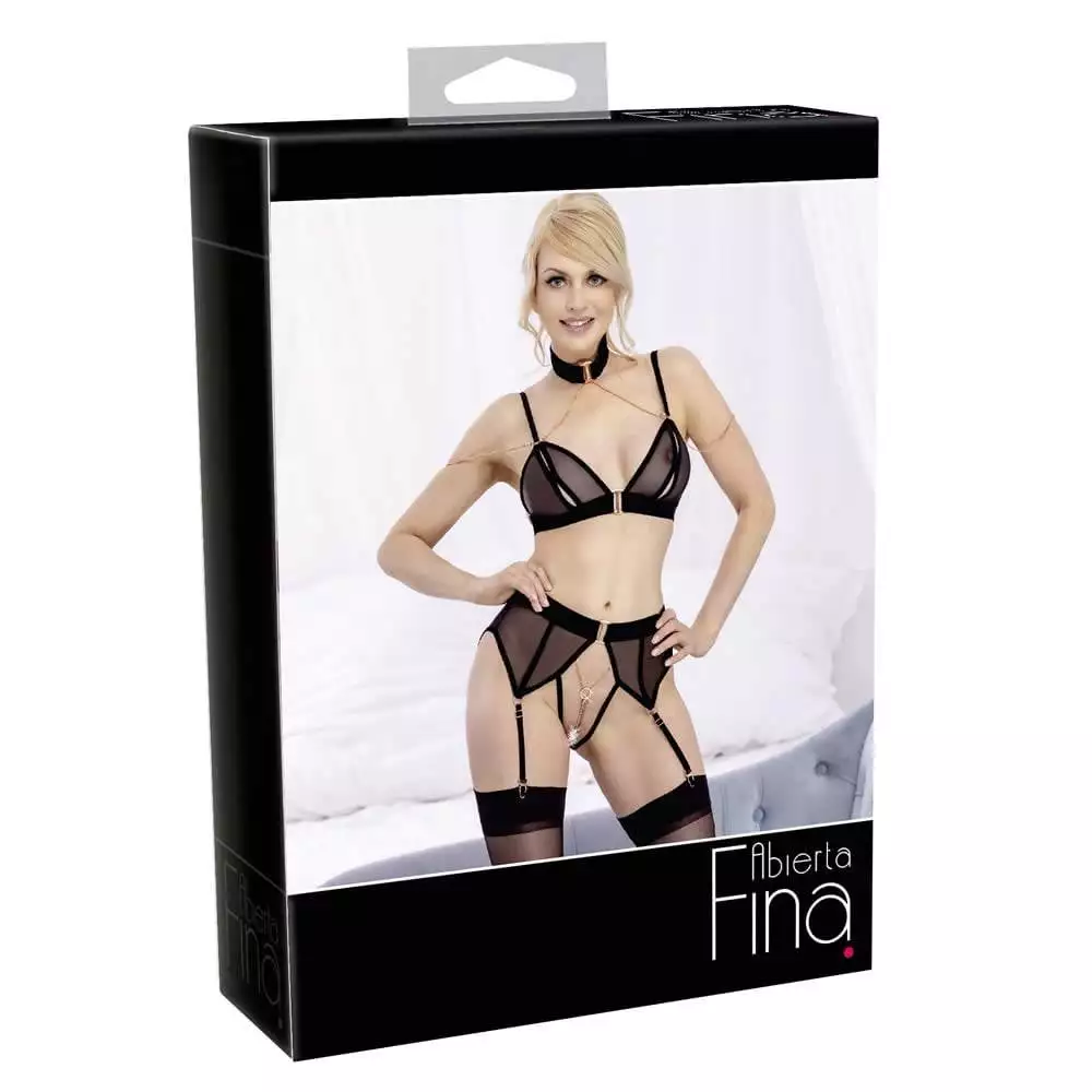 Abierta Fina Desiree Lingeri Sæt med StrømpeholdereXL