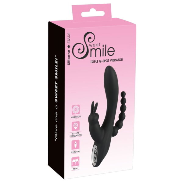 Sweet Smile G-punkt rabbit vibrator Triple med Anal KædeSort