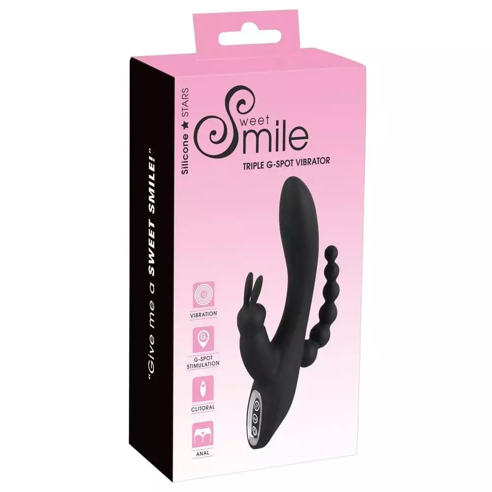 Sweet Smile G-punkt rabbit vibrator Triple med Anal KædeSort
