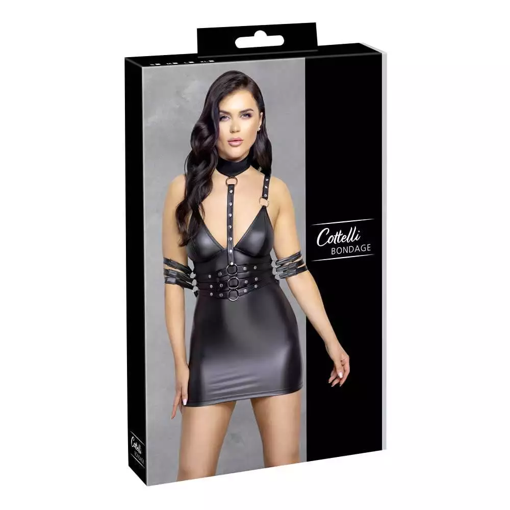 Wetlook Bondage Kjole med Harness og ArmlænkerXL