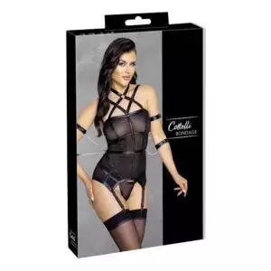 Bustier med Wetlook Stropper, Strømpeholdere og Håndjern