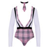 Body Skolepige Kostume i Pink og Hvid med Tern - Image 4