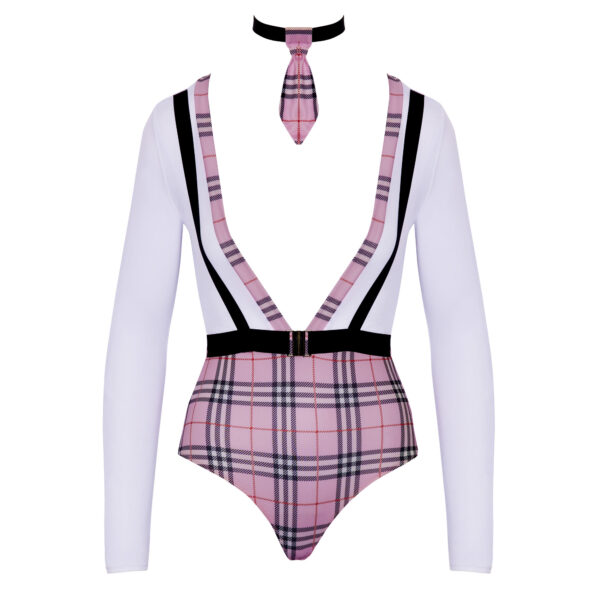 Body Skolepige Kostume i Pink og Hvid med Tern - Image 4
