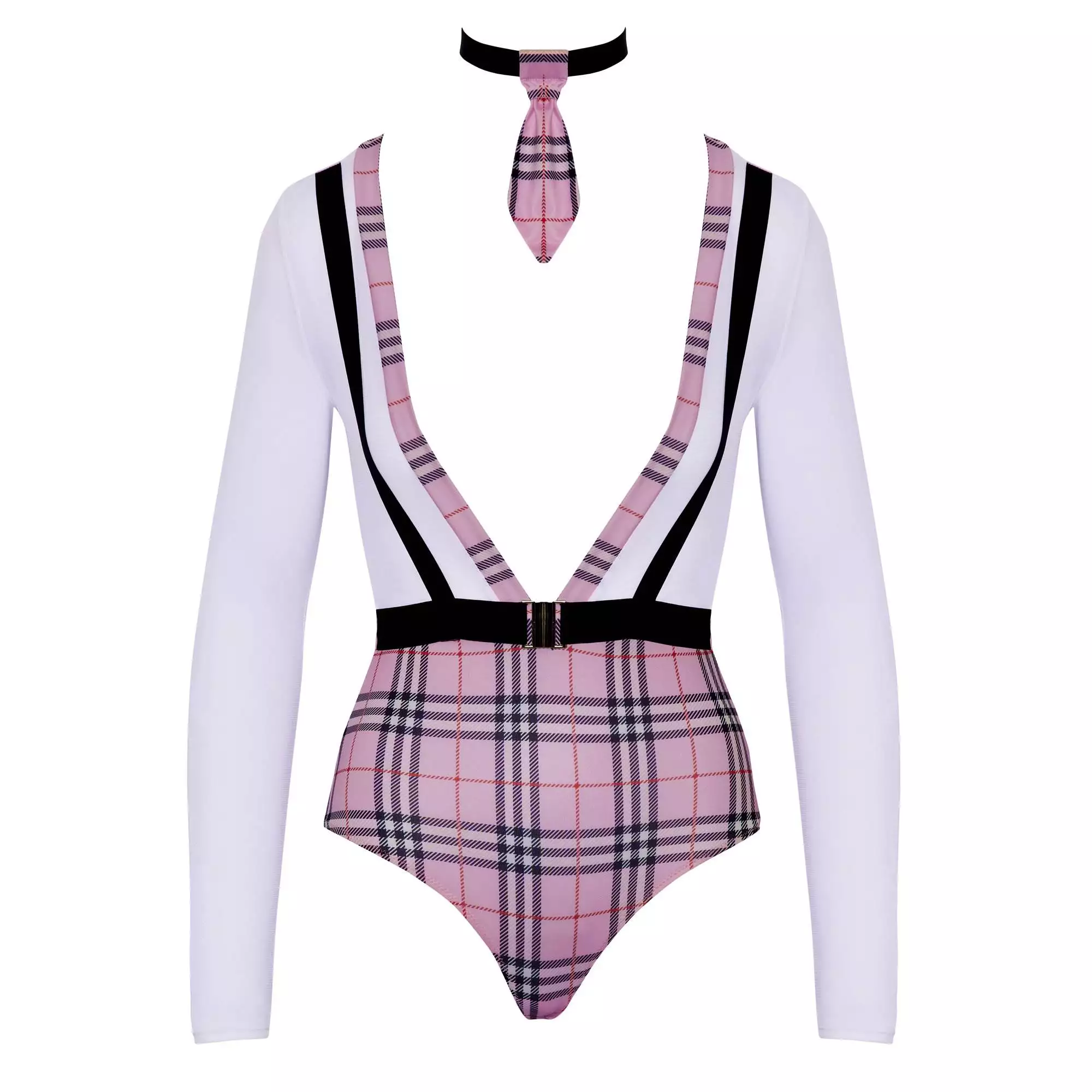 Body Skolepige Kostume i Pink og Hvid med Tern - Billede 4