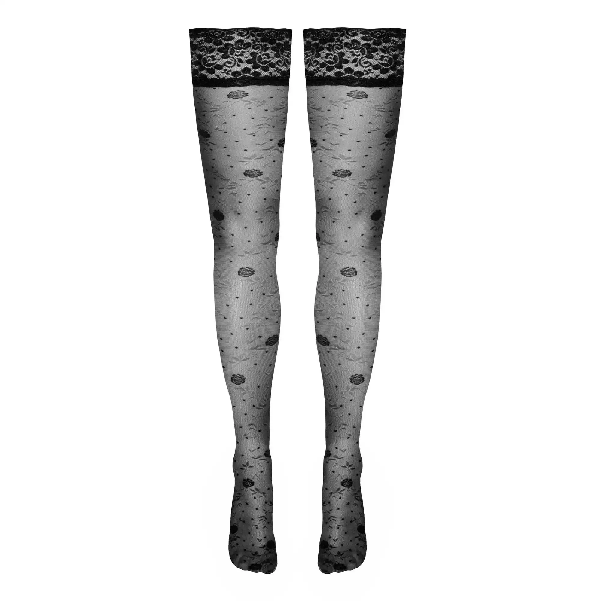 Selvsiddende Strømper med Rose Mønster - Billede 4