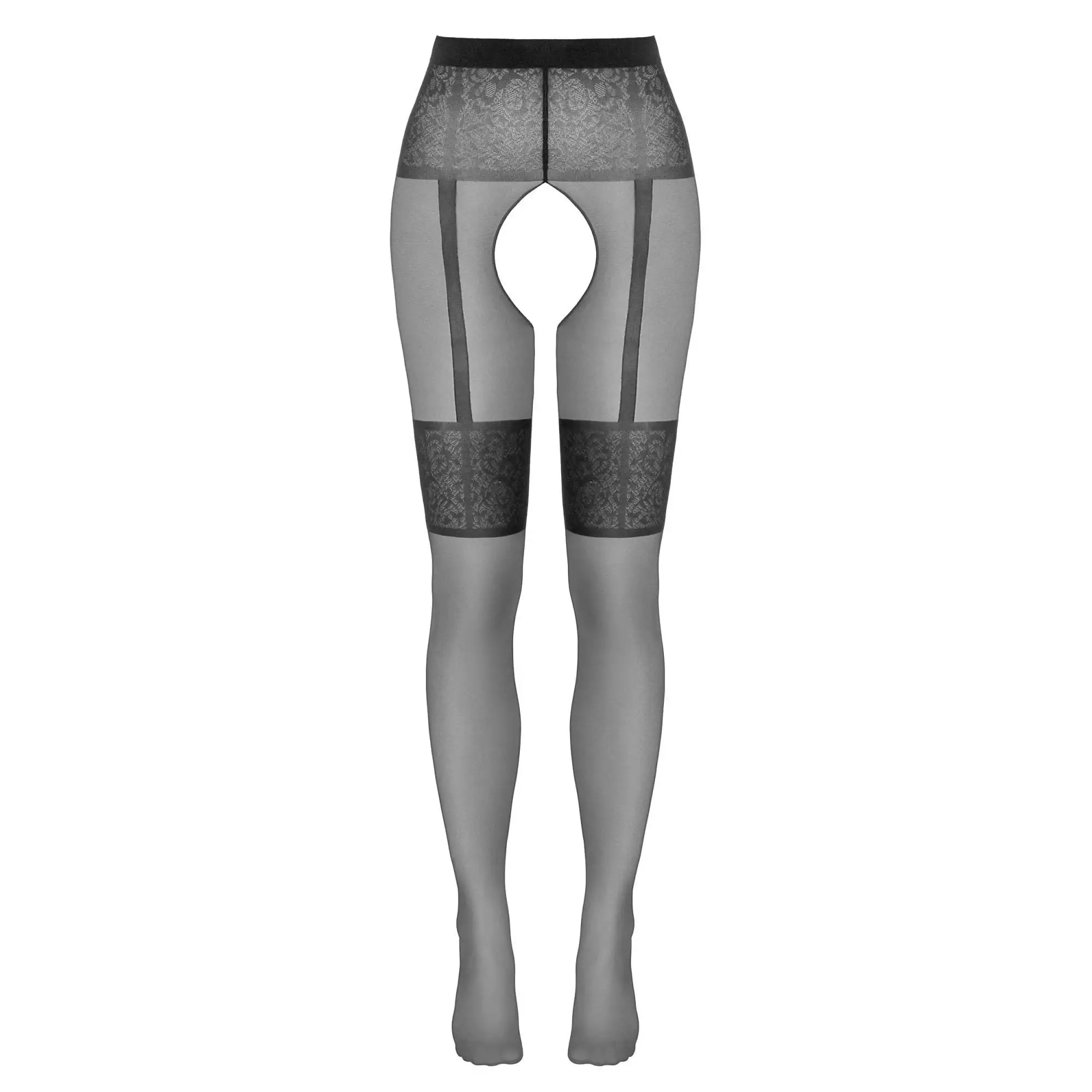 Bundløse Strømpebukser med Hofteholder og Blondekant Look - Billede 3