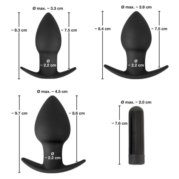 Black Velvet Anal Plug sæt med 3 plugs og Vibrator - Image 3