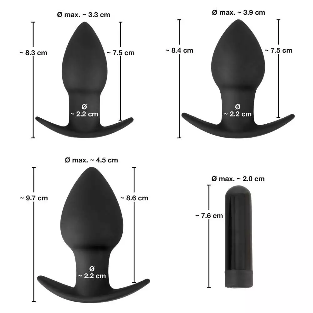 Black Velvet Anal Plug sæt med 3 plugs og Vibrator - Billede 3