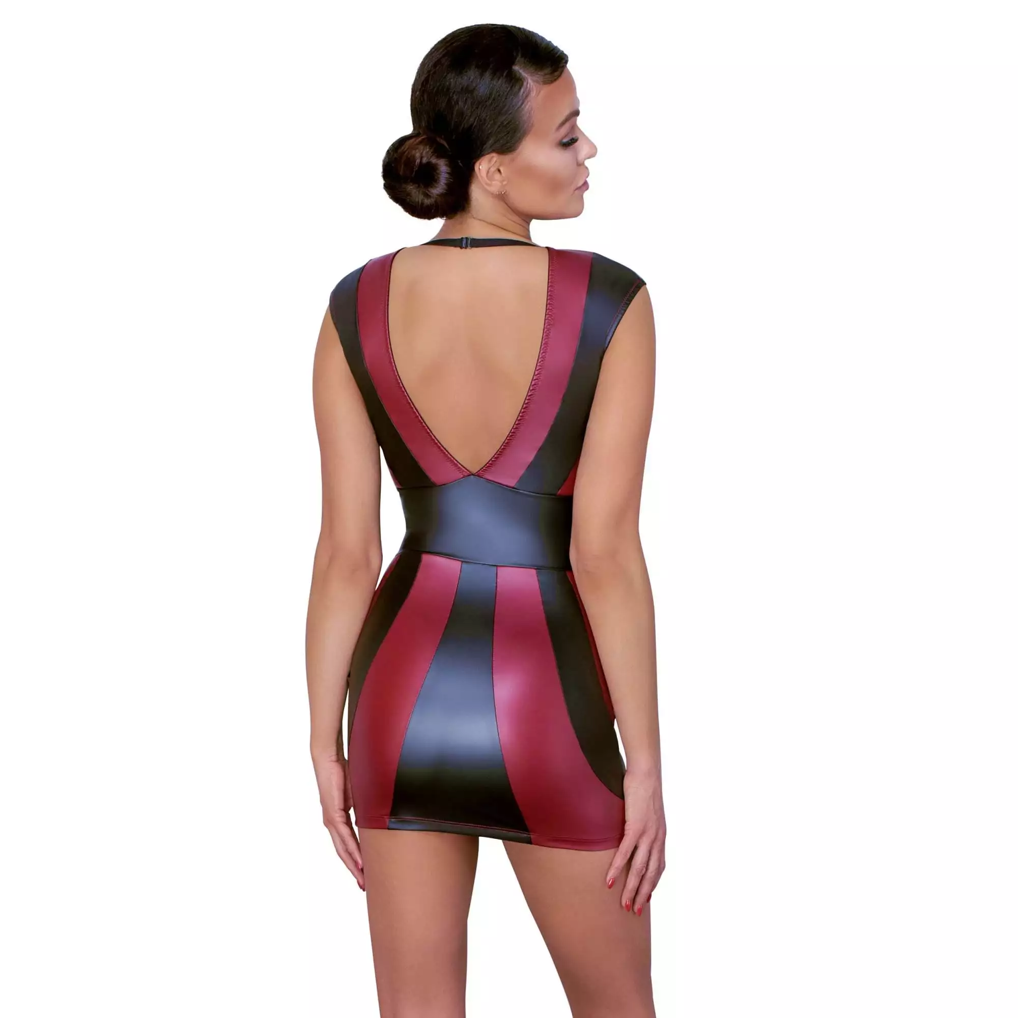 Wetlook Kjole med Rød og Sort Kontrast - Billede 3