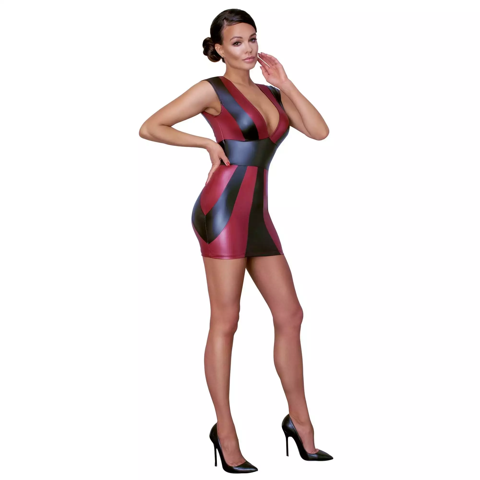 Wetlook Kjole med Rød og Sort Kontrast - Billede 6