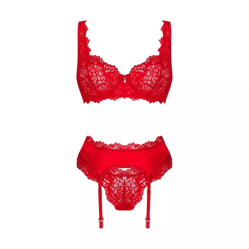 Obsessive Amor Cherris Lingeri Sæt i Røde Blonder - Billede 3