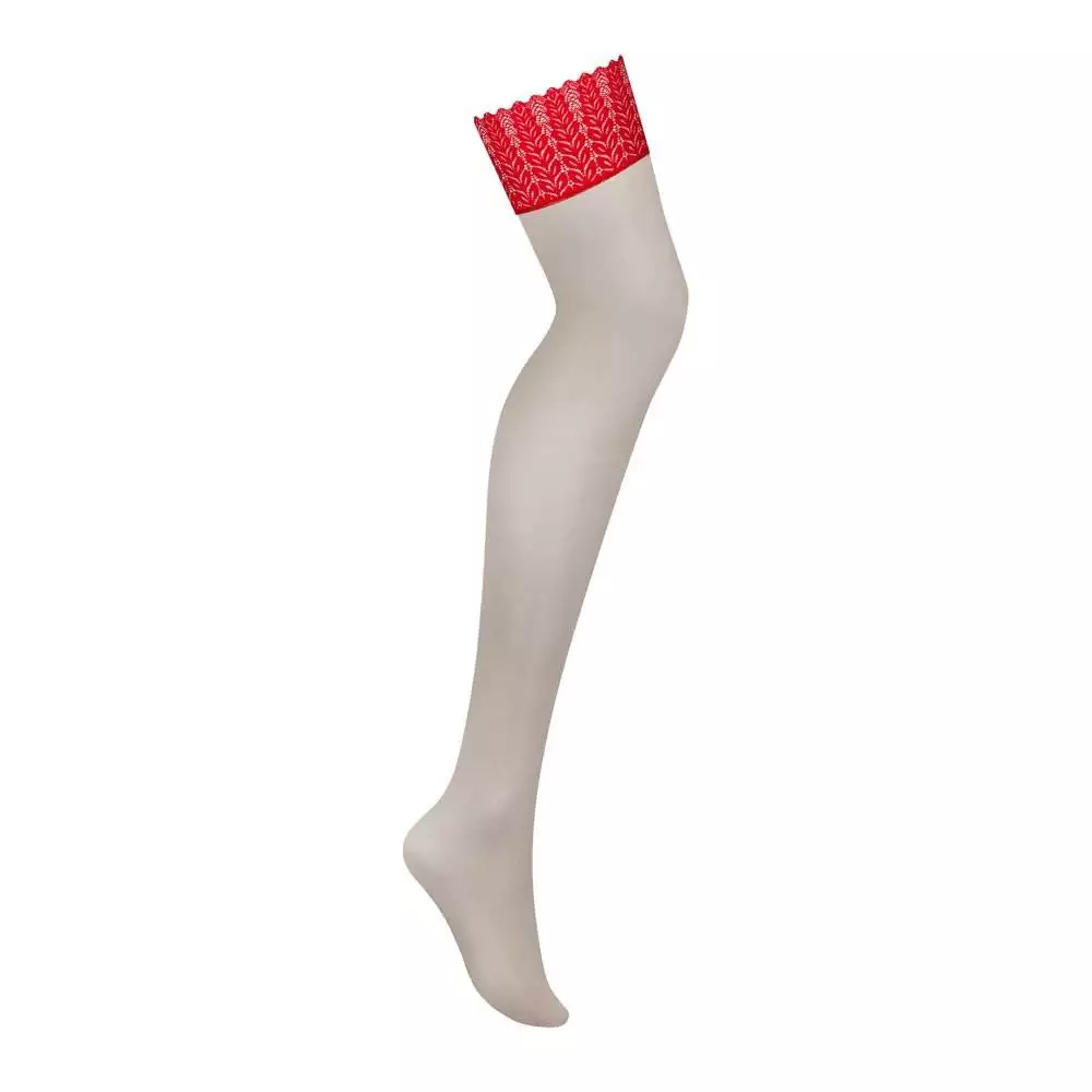 Obsessive Ingridia Strømper i Nude med Rød Blondekant
