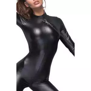 Noir Wetlook Jumpsuit med Snor