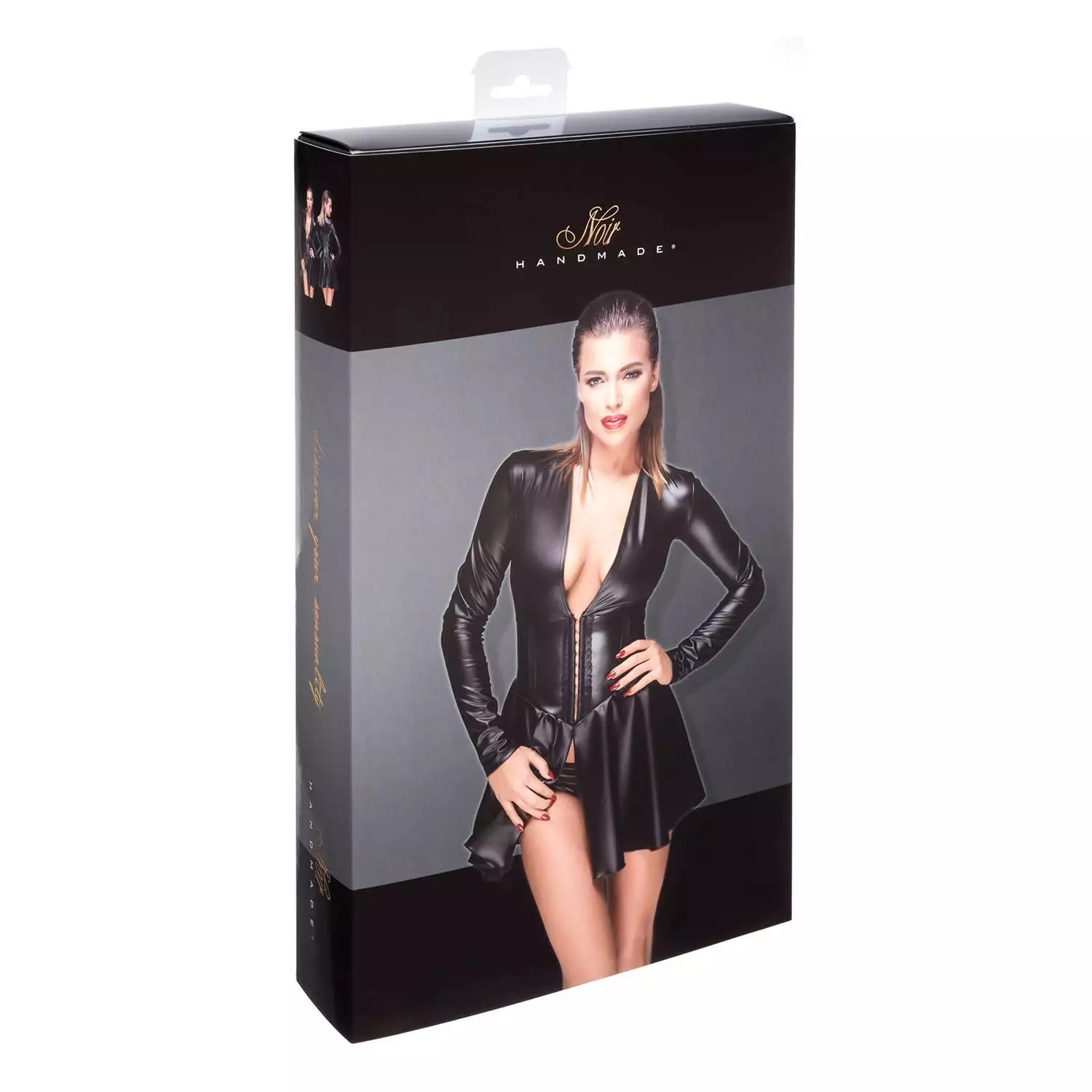 Noir Wetlook Kjole med Talje Korset