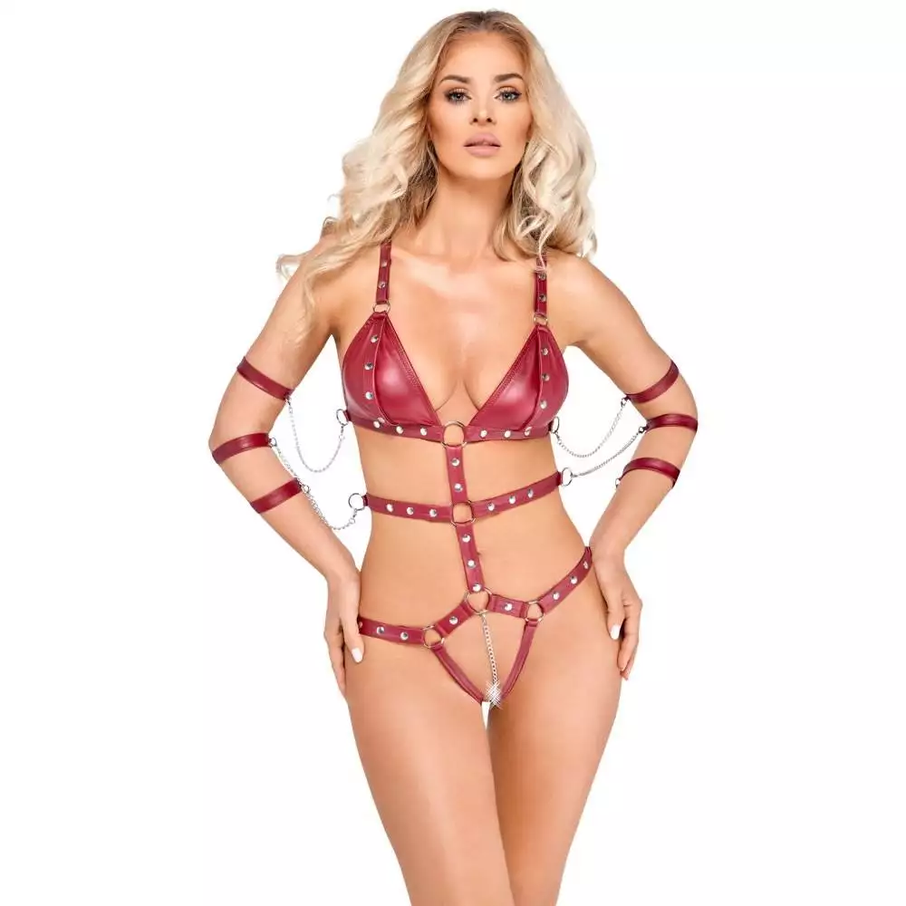 Bad Kitty Body Harness i Rød Wetlook - Billede 9