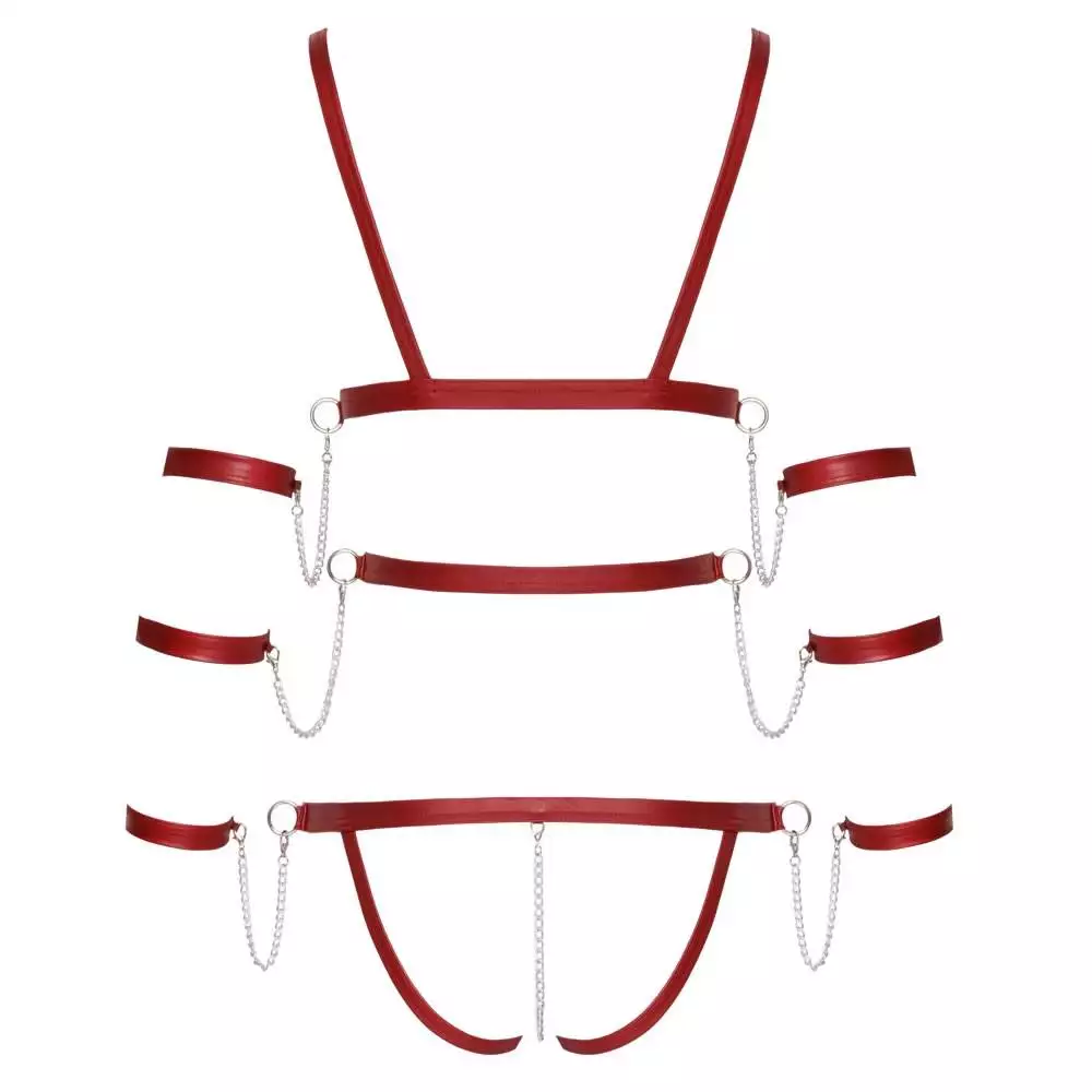 Bad Kitty Body Harness i Rød Wetlook - Billede 3