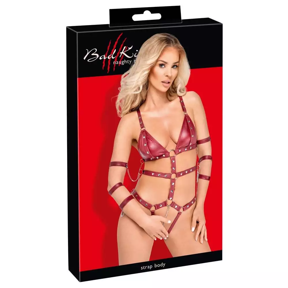 Bad Kitty Body Harness i Rød Wetlook - Billede 2