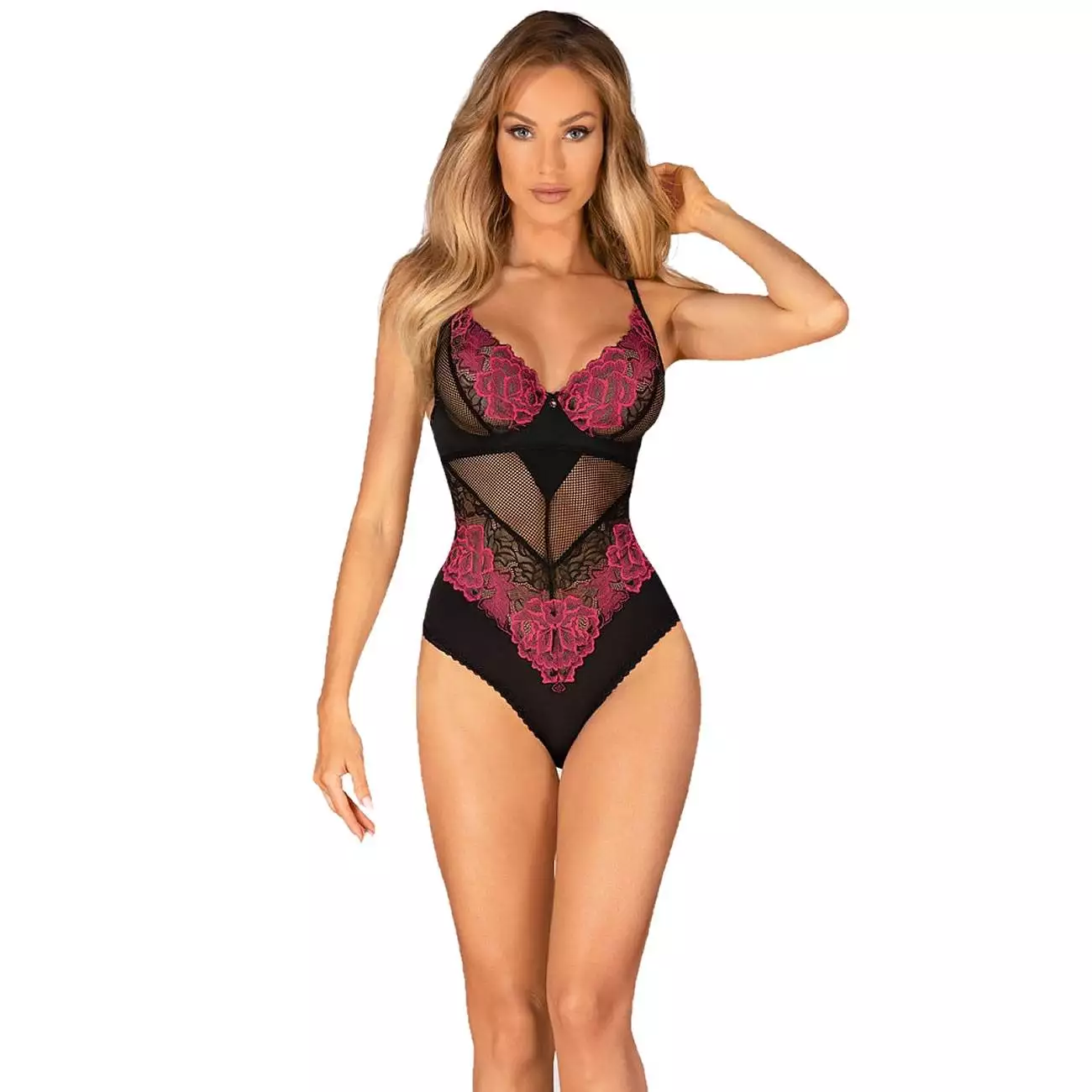 Obsessive Rosenty Lingeri Body med Røde Blonder - Billede 2